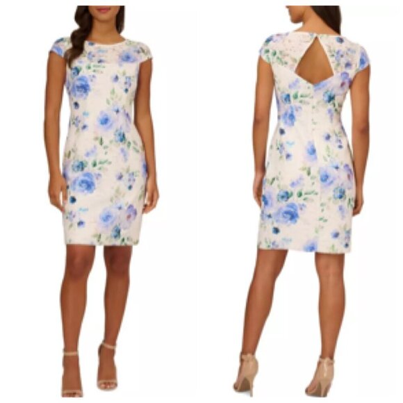 Adrianna Papell Womens Floral Knee Semi-Formal Sheath Dress Sz 12 - Picture 1 of 8